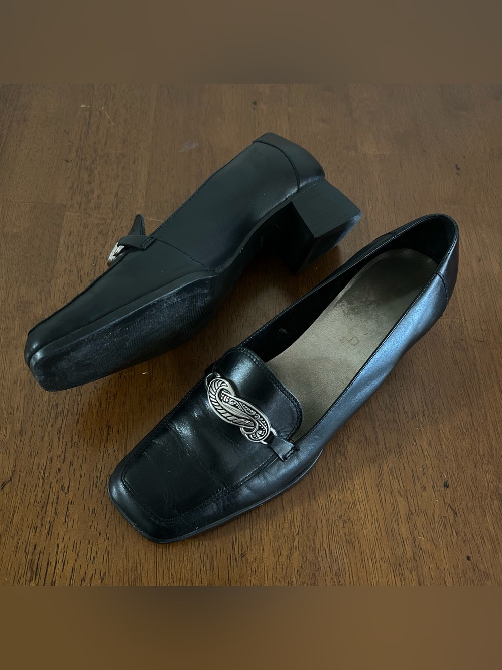 Black leather loafers